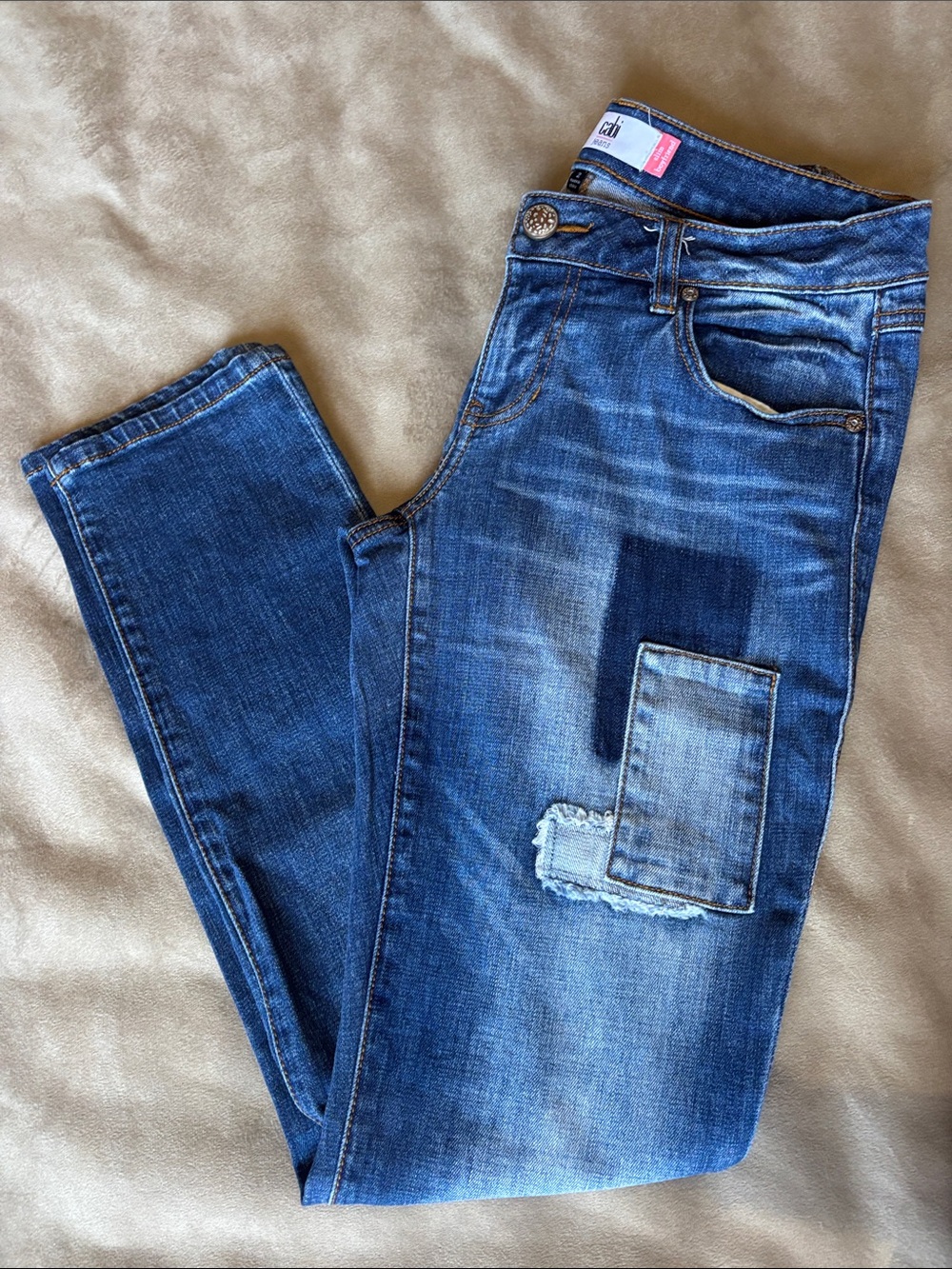 CAbi Women's Skinny Patchwork Jeans - Blue